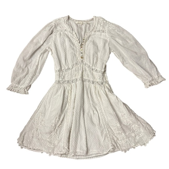 Love Shack Fancy Leno Mini Dress Long Sleeve V Neck Womens White Size 2 - Picture 6 of 15